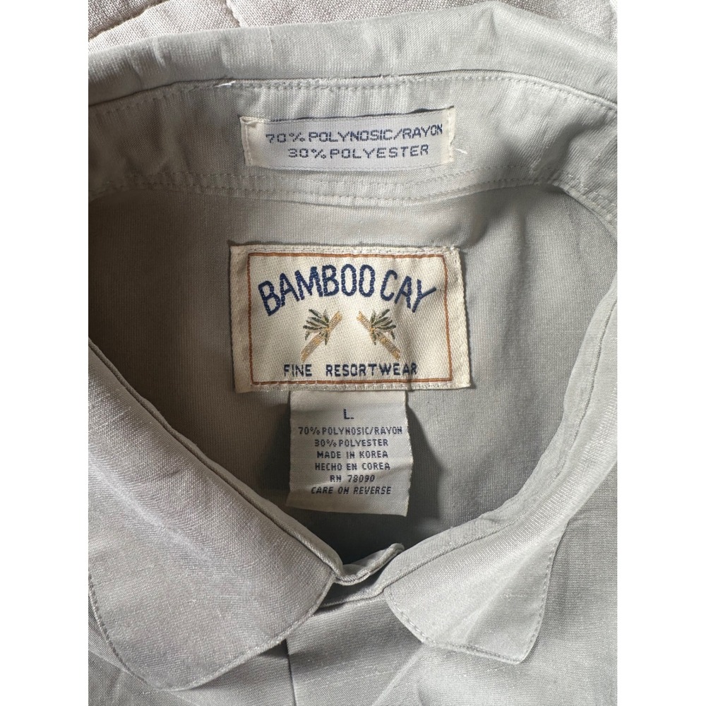 Bamboo Cay Button Down Shirt Mens L Sage Good Embroidered Tropical Pineapples - Picture 3 of 6